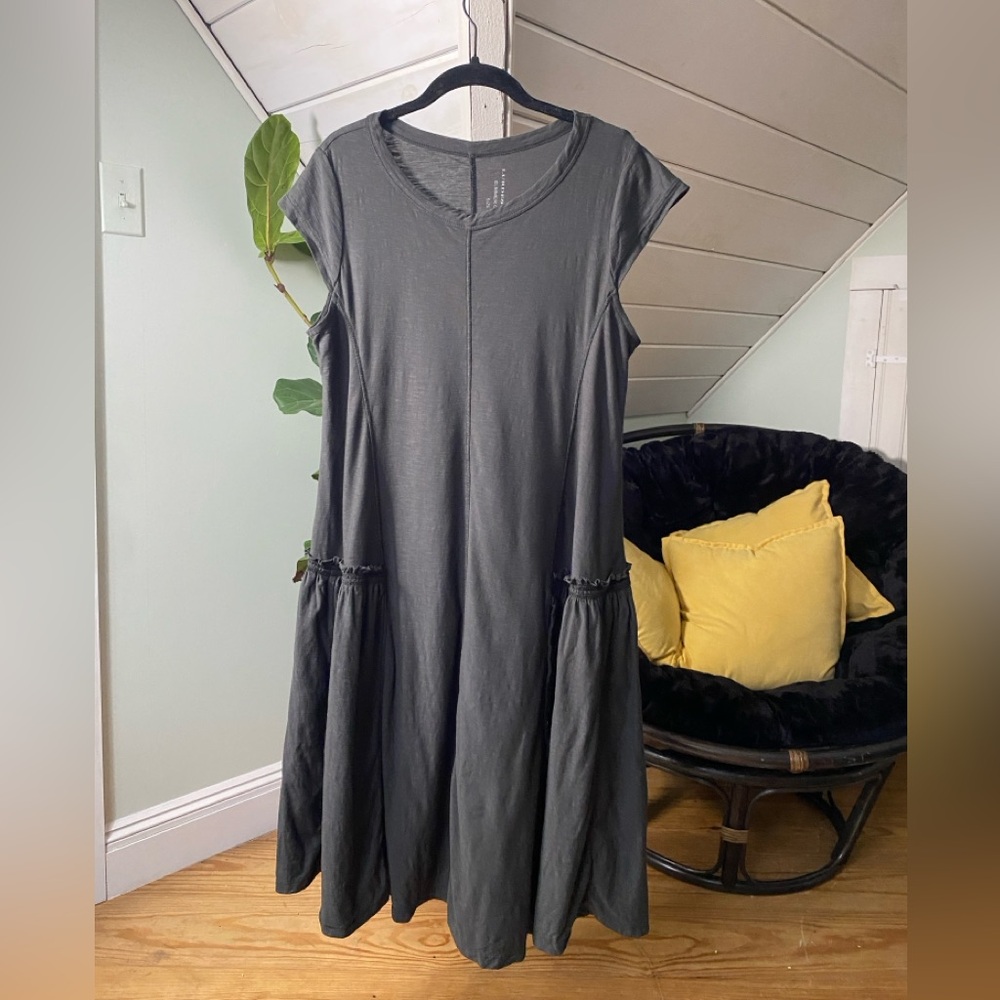 Lurdes Bergada Summer Collection Short Sleeve 100% Cotton Dress Gray Size Large